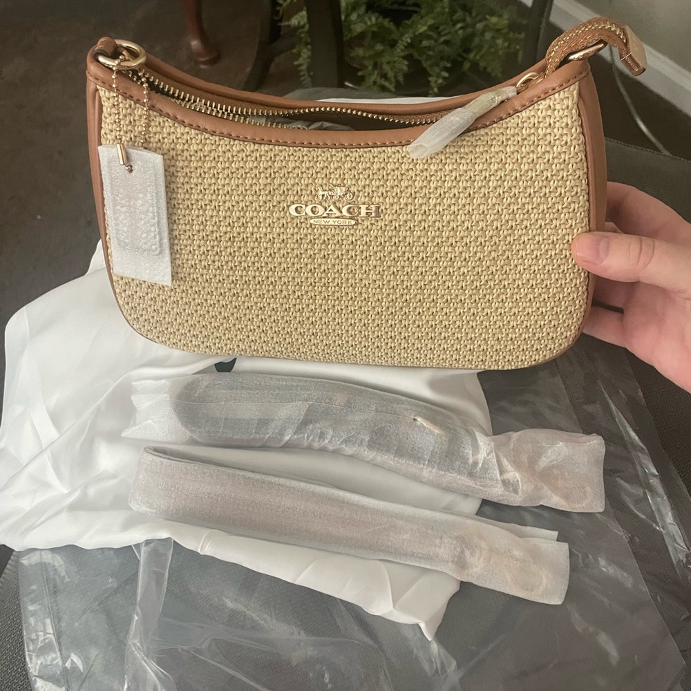 Coach Woven Tan and Brown Shoulder Bag